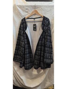 SHEIN Curve+ Black and White Textured Look Open Front Cardigan 7X